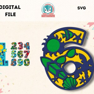 Beach Numbers 3D Svg Summer Birthday Number Svg for Cricut Glowforge Ocean Cake Topper Svg Tropical Party Svg Cut File