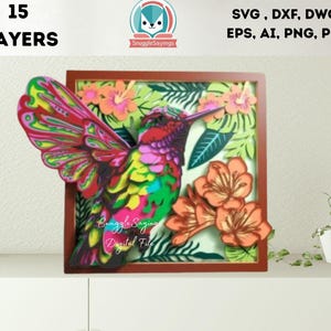 Mandala 3D a strati con colibrì in formato SVG, design tagliato al laser e su carta per Cricut Glowforge, file decorativo da parete con scatola ombra per uccelli
