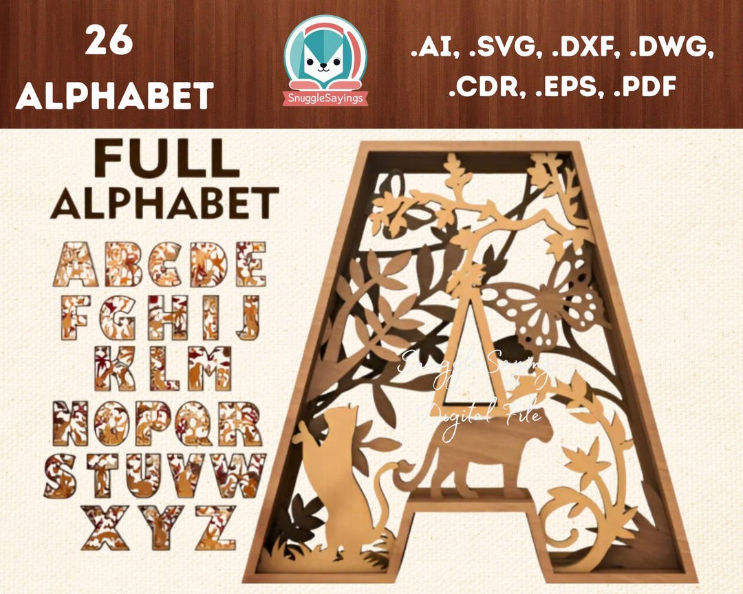 3D Alphabet Jungle Animal Laser Cut SVG | Layered Animal Letters SVG ...