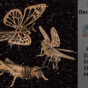 Insectenbundel lasergesneden bestanden, libel, vlinder en sprinkhaan, op de natuur geïnspireerde insectengesneden bestanden, insectenkunst voor ambachten en geschenken