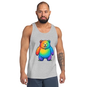 Rainbow Gay Bear-tanktop – grappig LGBTQ+ Pride-shirt zonder mouwen | Kleurrijke queer Bear-afbeelding | Uniseks Pride Festival-tanktop voor heren