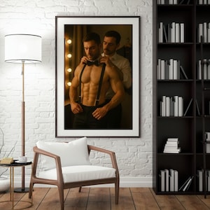 Romantic LGBTQ+ Couple Digital Print – Elegant Gay Love Photography, Intimate Masculine Wall Decor, Queer Romance Poster, Instant Download