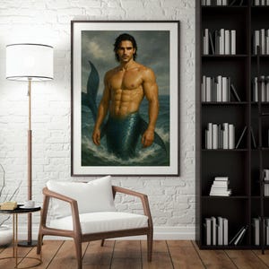 Male Merman Art Print – Gay Fantasy Digital Download, Underwater Queer Wall Decor, Mythical Merman Poster, LGBTQ+ Ocean Artwork