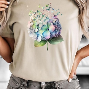 Hydrangea Floral Butterfly Tee, Nature-Inspired Unisex Top, Spring Fashion, Perfect Gift for Garden Lovers, Eco-Friendly Gift, Hydrangea Tee