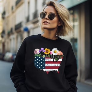 Americal Map Sweatshirt 4. Juli Shirt Unabhängigkeitstag Vaterländischer Amerikanischer Stolz Rot Weiß Blau Wachsen, wo Sie US-Karte gepflanzt sind