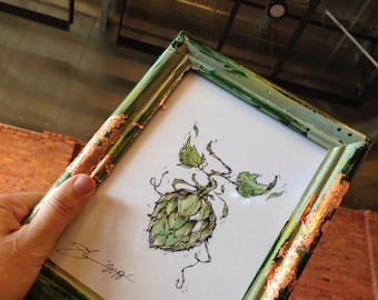BEER HOP illustration gift for him illustrated watercolor print beer lovers craft brew hop original brewing plants organic decor
