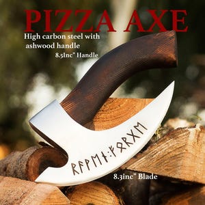 Hand-Forged Pizza Axe Slicer – Bearded Chef Axe, Unique Pizza Cutter, Personalized Outdoor Gift for Him, Gift For Him
