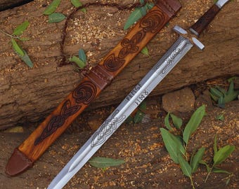 Handgeschmiedetes Wikingerschwert mit Scheide | Mittelalterliches nordisches Schwert Replik | Handmade Sammler Stahl Schwert | Geschenk für Ihn
