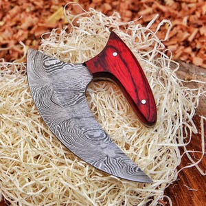 Cuchillo Ulu de Damasco hecho a mano: cortador de pizza, cuchillo de chef curvo, herramienta de cocina resistente, regalo para él o ella, hoja de cocina única