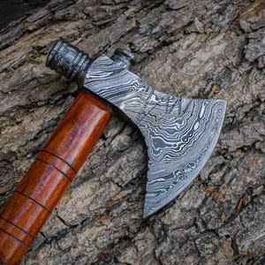Handmade Damascus Steel Tomahawk | Camping Hatchet Axe | Rose Wood Handle | Hand-Forged Damascus Axe | Christmas Gift