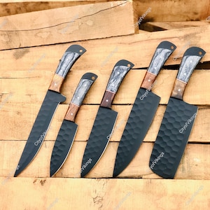 Handmade Chef Set Hand Forged Carbon Steel Custom Cooking Knife Set, Luxury Knife Set, Christmas Gift, Groomsmen Gift, Gift for Him