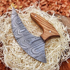Cortador de pizza de Damasco hecho a mano - Cuchillo de chef estilo Ulu / Regalo de cocina para él y ella / Herramienta de cocina resistente / Regalo de aniversario / Regalo para papá