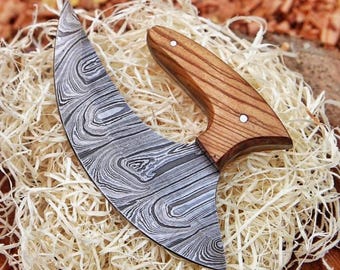 Handmade Damascus Pizza Cutter – Ulu Style Chef Knife | Kitchen Gift for Him Her | Heavy Duty Cooking Tool | Anniversary gift | gift for dad