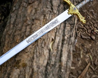 Handgefertigtes Excalibur Replika Schwert | King Arthur Dekorative Sammlerklinge mit Lederscheide