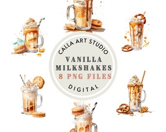 Milkshake Clipart Watercolor Ice Cream Decor Birthday Clipart Dessert Clipart Nursery Wall Decor Junk Journal Digital Download Sweets PNG