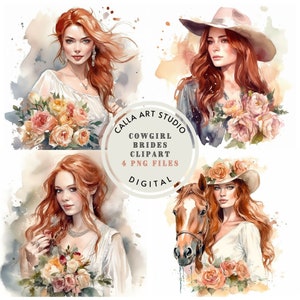 Cowgirl Braut Aquarell Clipart Bundle Cowgirl Png Wand Kunst Menschen Hochzeit romantische Clipart Digital Download Braut Kunst kommerzielle Nutzung