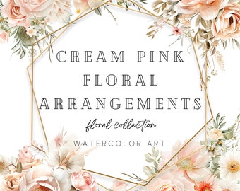 Watercolor Flower Arrangments, Floral Clipart, Bridal Decor, Boho clipart, Wedding Clipart, Floral Borders, Pink Flowers, Premade Clipart