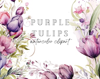 Watercolor Tulip Clipart, Purple Floral Clipart, Wedding Bouquets for Cards, Tulip Flowers, Wedding Clipart, Scrapbooking, Boho Flowers