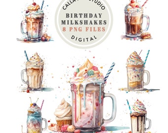 Milkshake Clipart Watercolor Ice Cream Decor Birthday Clipart Dessert Clipart Nursery Wall Decor Junk Journal Digital Download Sweets PNG