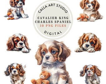 Cavalier King Charles Spaniel Clipart Bundle Watercolor Dog PNG Puppy Digital Portrait Download Wall Art Puppy Images Commercial Use