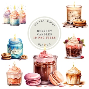 Dessert Kerzen Clipart, Aquarell Festliche Kerzen, Business Branding, Geburtstagsfeier, Babyparty-Einladung, Sublimationsdesign, PNG-Datei