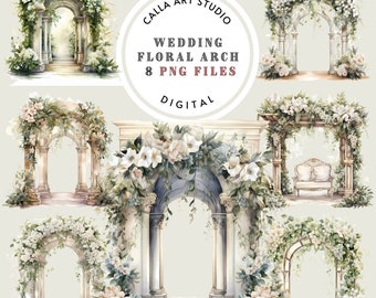 Wedding Floral Arch Clipart, Watercolor Greenery, Transparent PNG, Card Making, Digital Download, Scrapbooking Junk Journal, Commercial Use