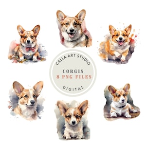 Corgis Clipart Bundle Aquarell Hund Clipart Welpen Portrait Süßer Hund Haustier PNG Corgis Hund Digitaler Download Corgis Art Kommerzielle Nutzung inklusive