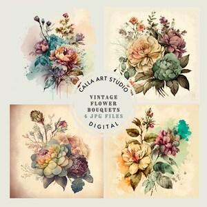 Watercolor Flower Background, Vintage Flowers Digital Paper,  High Quality JPEGs, Scrapbook Paper, Floral Digital Paper, Boho Floral Clipart