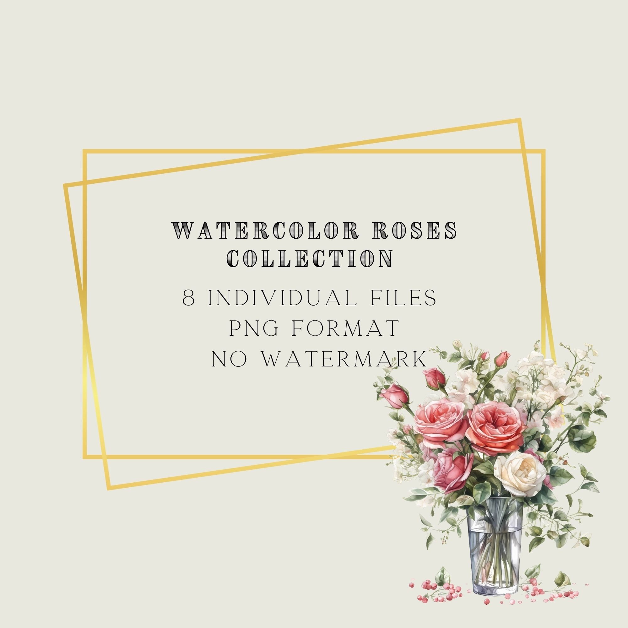 Roses in Vase Clipart Bundle Watercolor Flowers Clipart Pink Flower Png ...