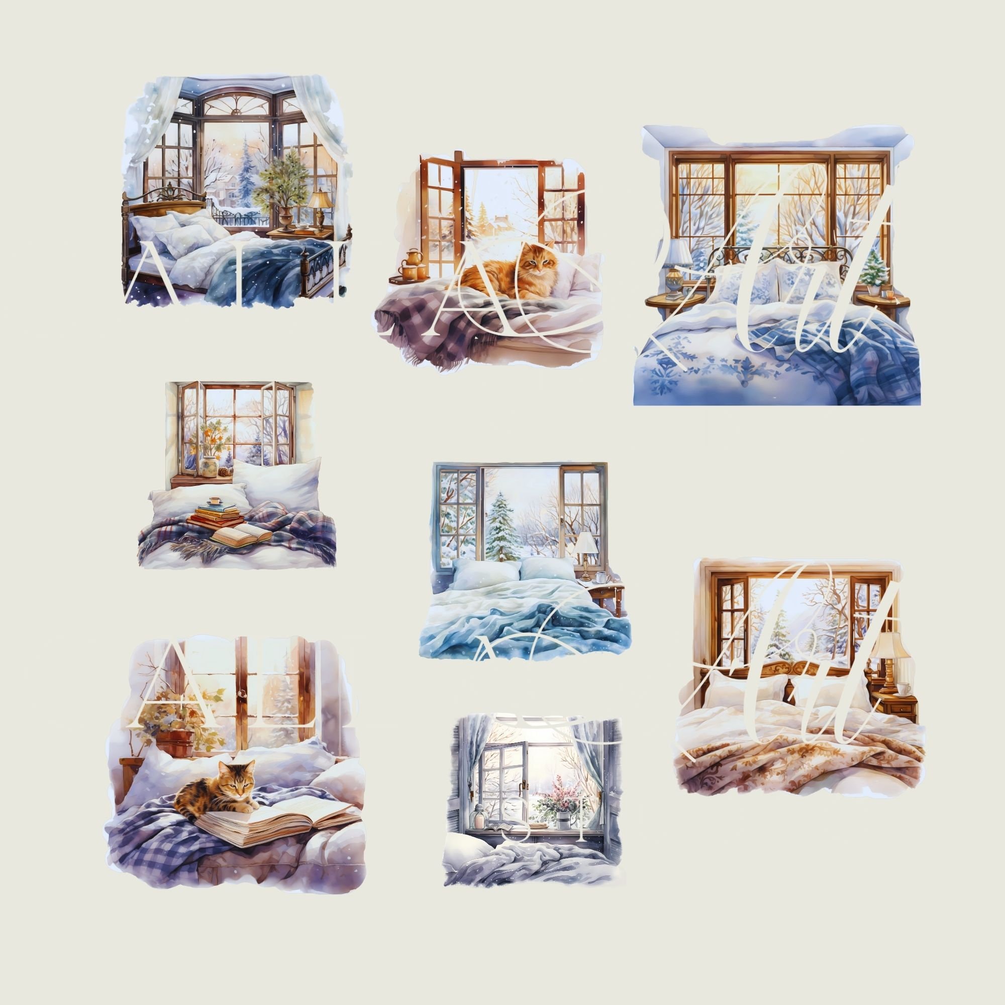 Watercolor Bedroom Clipart, Romantic Bedroom Clip Art, Winter Images ...