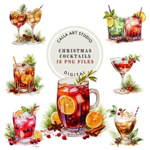 Clipart di bevande natalizie ad acquerello, Clip art di cocktail, Cibo e bevande delle feste, Vacanze invernali, Vin brulé, Scrapbooking, Materiali stampabili