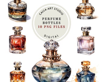 Clipart de perfume, clipart de acuarela, PNG de perfume, clipart de botella, perfume vintage, scrapbooking, diario basura, uso comercial incluido