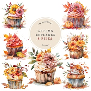 Automne Cupcakes Clipart, Cupcakes floraux, Clipart automne, Clipart boulangerie, Cupcake PNG, Clipart dessert, Images numériques PNG pour faire-part, bonbons