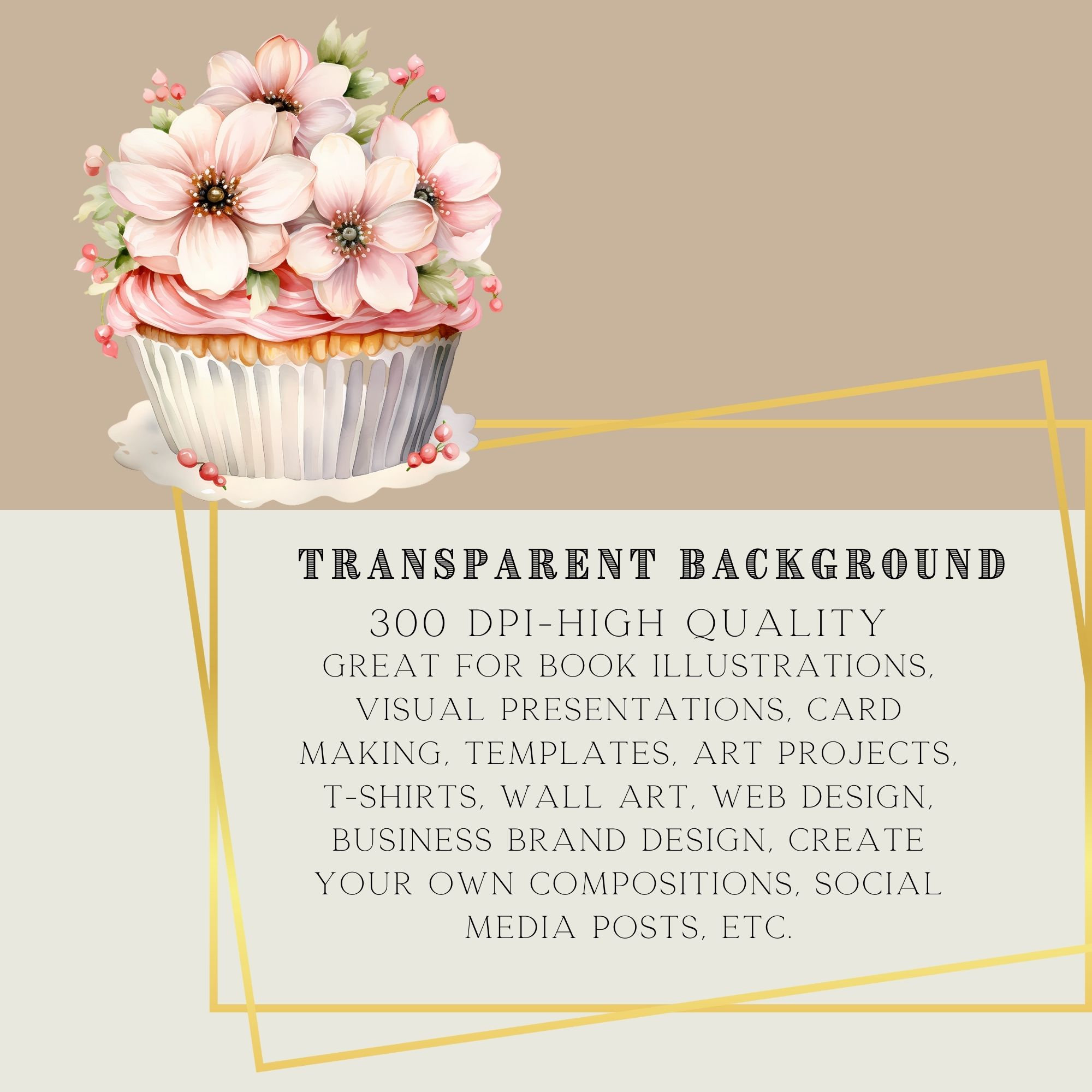 Watercolor Floral Cupcake Clipart Set Digital PNG Images for Wedding ...