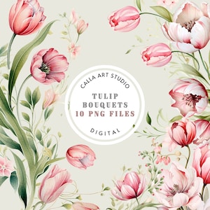 Aquarel tulpenboeketten clipart, lente bloemstukken, tulp bloemen, bruiloft clipart, scrapbooking, bloemen clipart, boho bloemen