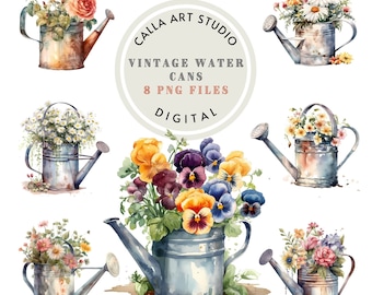 Watercolor Watering Can Clipart Bundle Vintage Watering Can PNG Gift for Garden Mom Clipart for Scrapbooking Digital Download Commercial Use