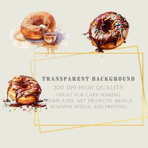 Watercolor Donut Clipart Bundle Sweet Bakery Food Clip Art Birthday ...