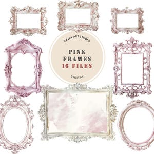Clipart de cadres vintage, cadres roses, cadre miroir, cadres anciens pour invitation, graphiques de cadre photo, lot de cadre fleuri, usage Commercial
