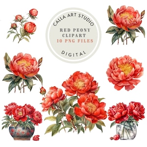Red Peony Clipart Bundle Watercolor Flower Clipart Pink Flower Png Peony Png Wedding Clipart Scrapbook Junk Journal Digital Download