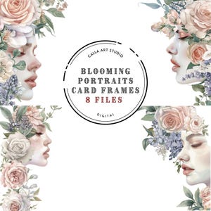 Bundle de cliparts portraits floraux, PNG transparents fille, Clipart Boho, image de fille de fleur, bordure de carte, image de belle fille, usage commercial