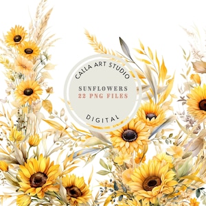 Graphismes clipart tournesol pour invitations planificateurs Blogs Artisanat Fleurs automne Clipart Bouquet aquarelle floral automne PNG Bundle usage commercial