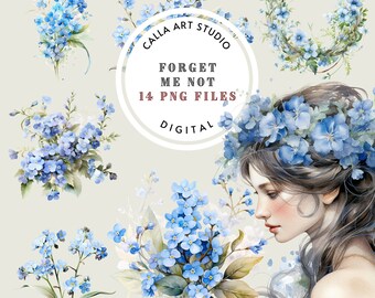 Forget Me Not Clipart, Watercolor Spring Flowers, Blue Floral Clipart, Wedding Invitation Art, Watercolor Floral Clipart, Premade Clipart