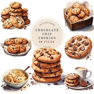 Cookies Clipart Bundle, Watercolor Food Clip Art, Sweet Bakery Images, Birthday Menu Design, Chocolate Chip, Scrapbooking, Home Bakery Logo