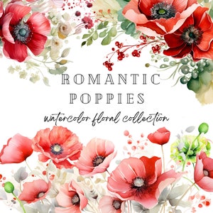 Aquarell Mohnblume Clipart, Aquarell Blumen Clipart, rote Blumen, rosa Mohnblume, Sommer Blumenarrangements, Mohnblumenstrauß, Kartenherstellungszubehör