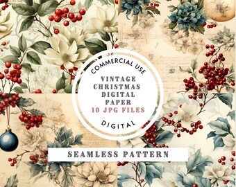 Vintage Christmas Digital Paper Christmas Holiday Patterns Scrapbook Paper Backgrounds Texture Scrapbook Papers Junk Journal Cardamaking