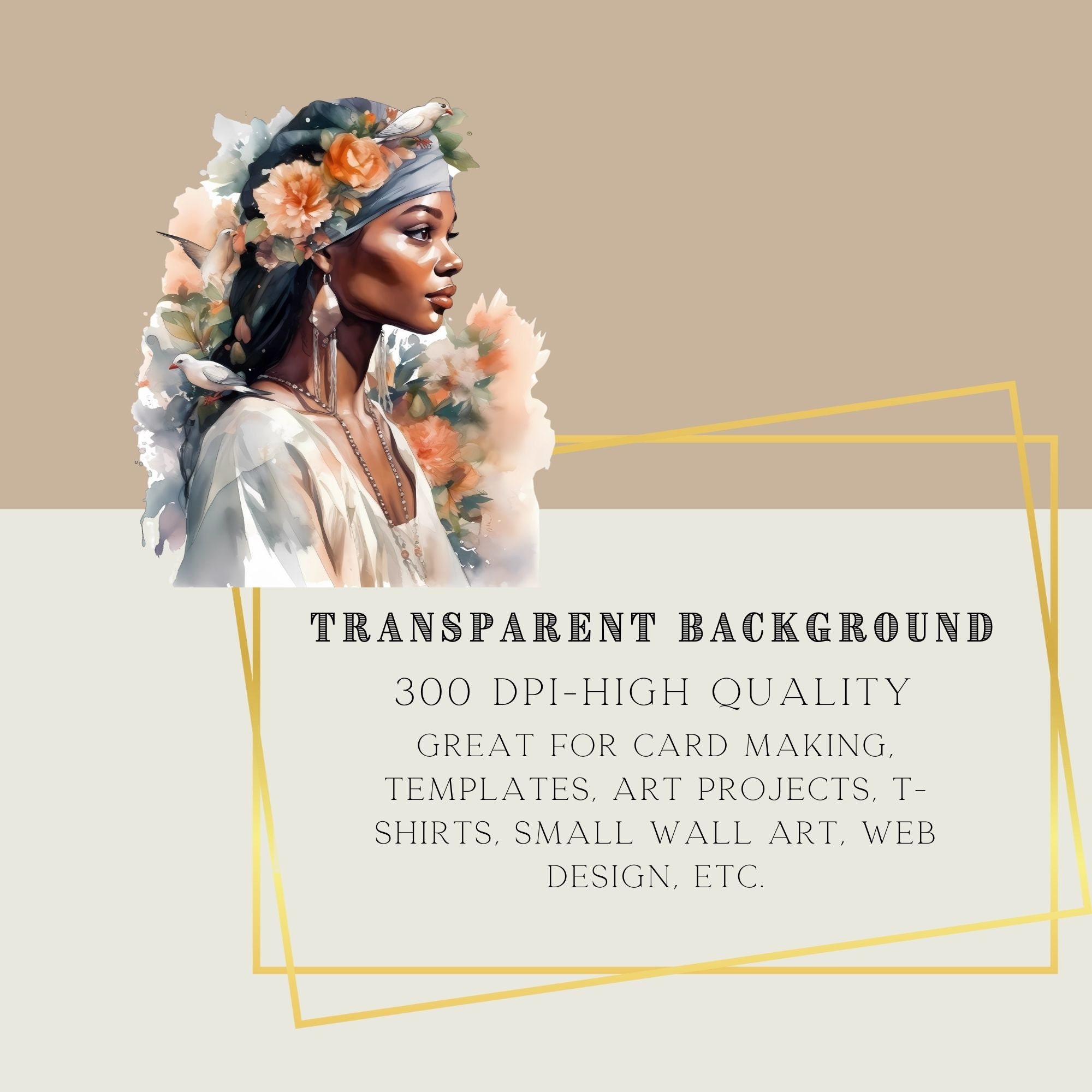 Watercolor Clipart Bundle Black Art Print Boho Girl Transparent PNG ...