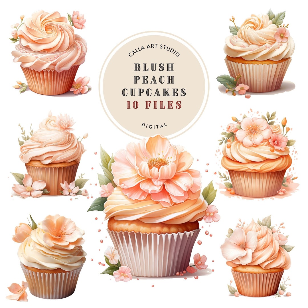 Watercolor Floral Cupcake Clipart Set, Digital PNG Images for Wedding ...
