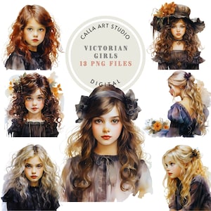 Victorian Girls Clipart Bundle for DIY Stationery Vintage Projects Crafts Cute Girls Transparent PNG Digital Download Scrapbooking Printable