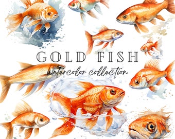 Gold Fish Clipart, Watercolor Fish, Underwater, Fishing Clipart, Fish PNG,  Nature Clipart, Watercolor PNG for Cardmaking and Commercial Use