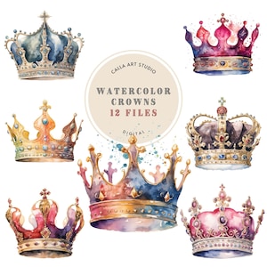 Watercolor Crown Clipart, Transparent PNG, Royal Crown Clipart, Watercolor Tiara, King Crown, Queen, Prince, Gold, Colorful, Premade Clipart
